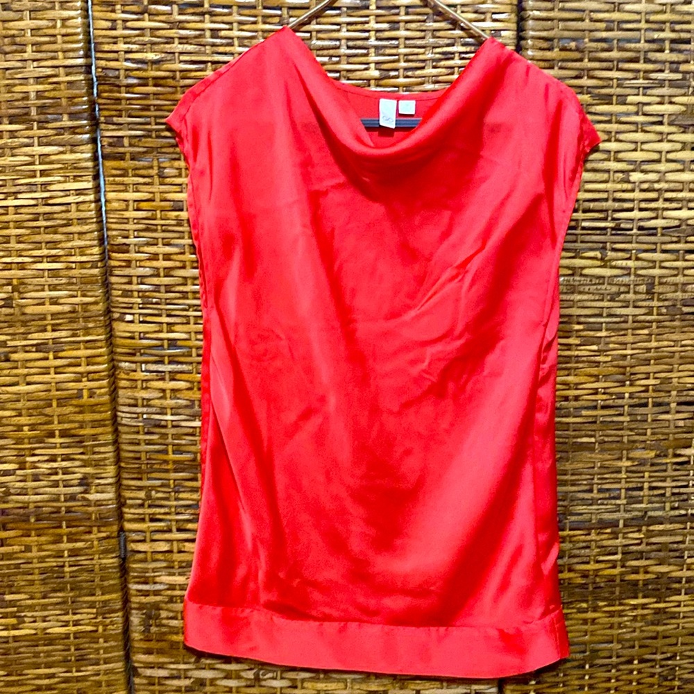 EUC Go International Red melon Cowell neck sleeveless Blouse M